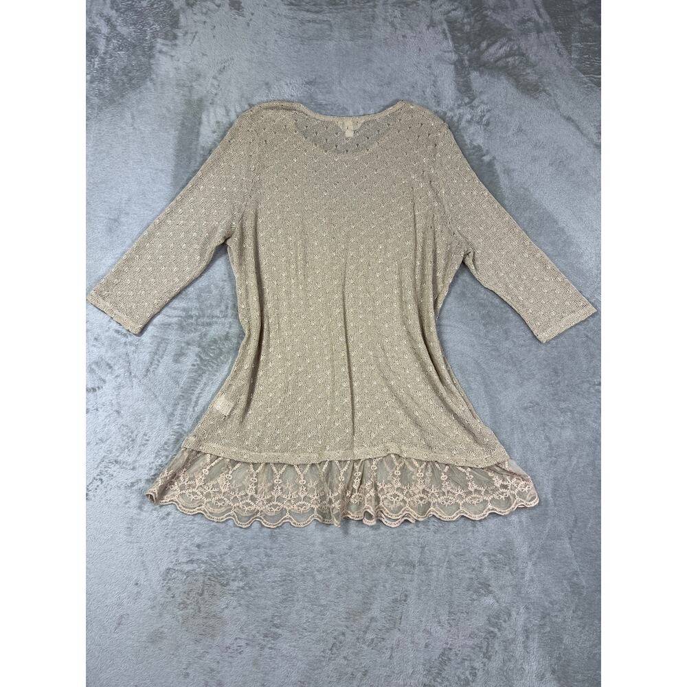 Krazy Kat Beige Open Knit Lace Hem Tunic Top Sheer Boho Romantic XXL - Picture 7 of 7